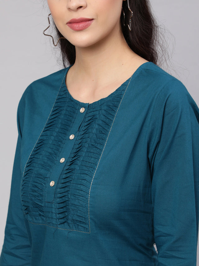 Teal Pure Cotton Solid Tunics