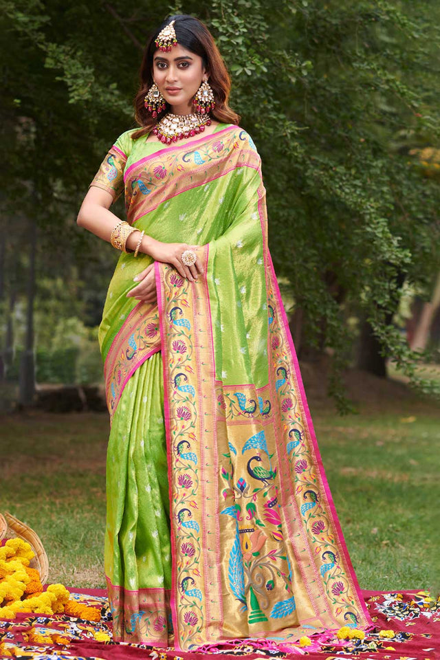 Green Paithani Art Silk Saree
