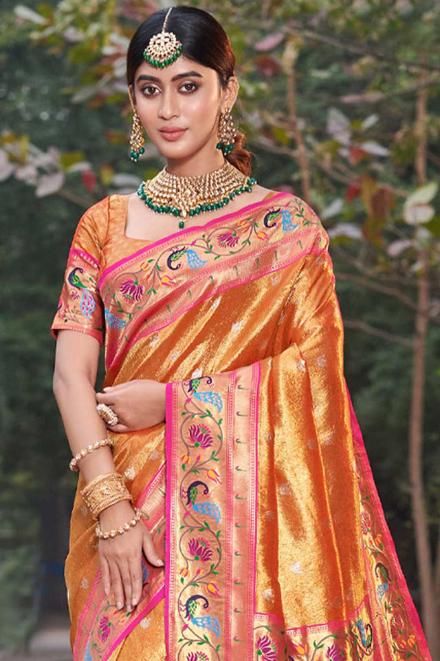 Orange Paithani Art Silk Saree