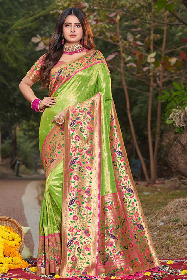 Green Paithani Art Silk Saree