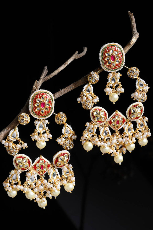 Buy Women's Sterling Silver Kundan Chandbali Earring in Red - Back