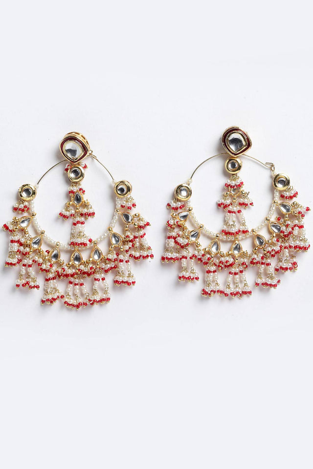 Buy Women's Copper Kundan Chandbali Earring in Red - Front
