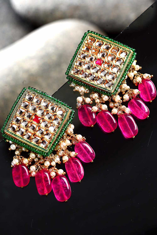 Buy Women's Sterling Silver Stud Earring in Pink Online - Front