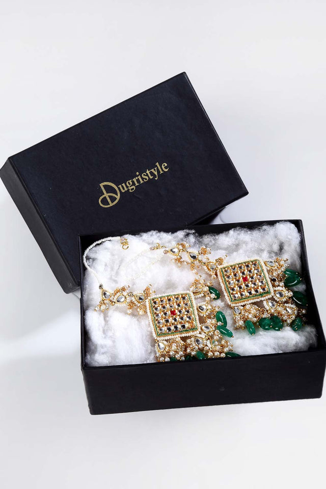 Buy Women's Sterling Silver Large Dangle Earrings in Green Online - Zoom In