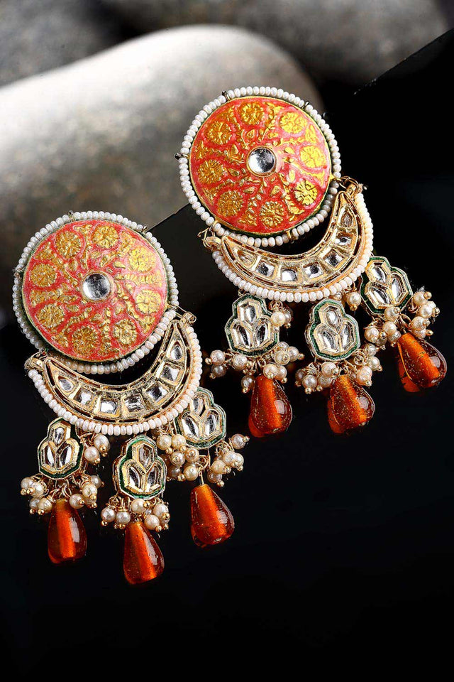 Buy Women's Sterling Silver Chandelier Earring in Orange Online - Front