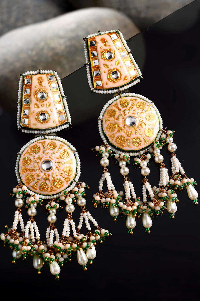 Buy Women's Sterling Silver Large Dangle Earrings in Beige Online - Front