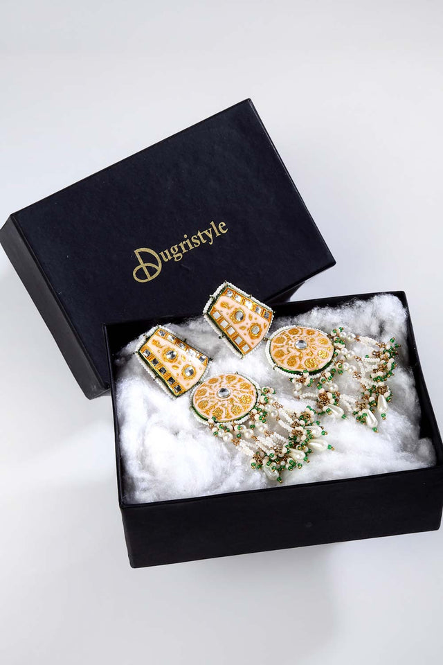 Buy Women's Sterling Silver Large Dangle Earrings in Beige Online - Zoom In