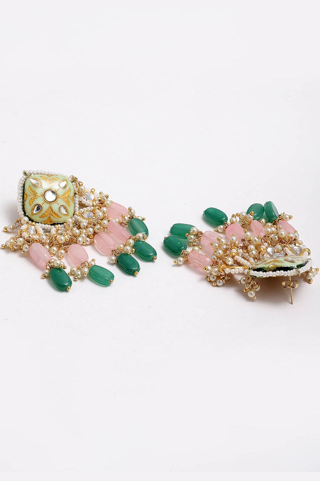 Buy Women's Sterling Silver Meenakari Dangle Earring in Light Green - Side