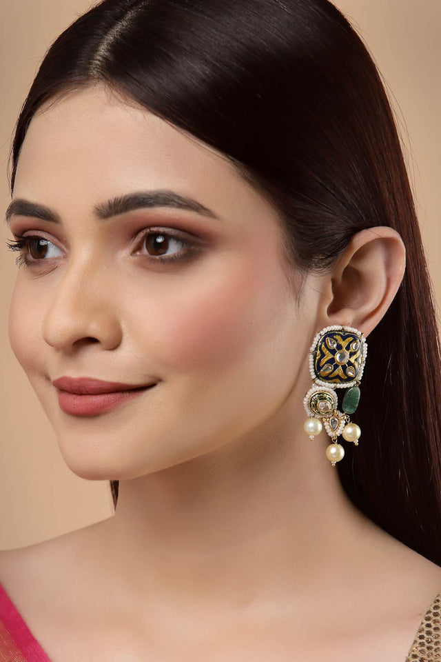 Buy Women's Sterling Silver Meenakari Dangle Earring in Blue