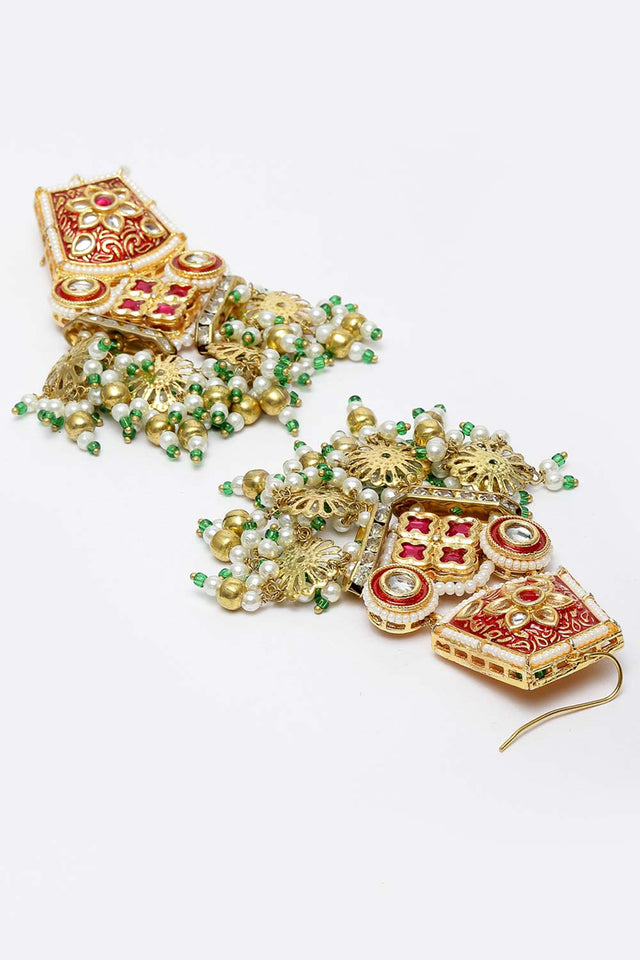 Multi-Color And White Gold-Plated Kundan And Pearls Dangler Earring
