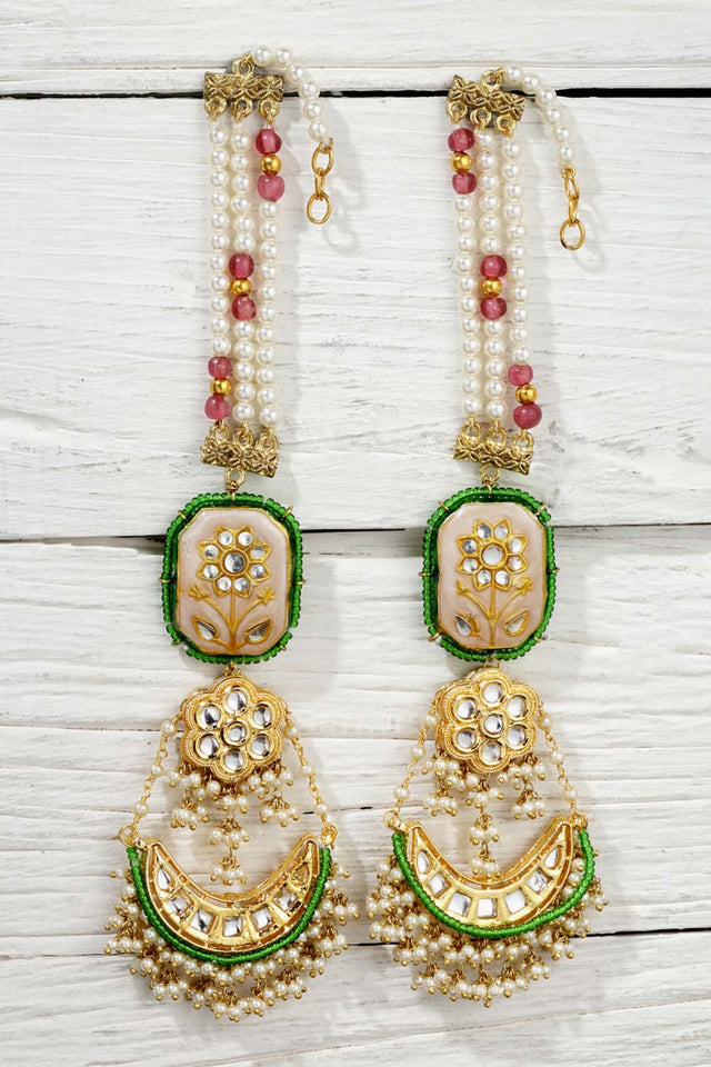 Multi-Color And White Gold-Plated Kundan And Pearls Dangler Earring