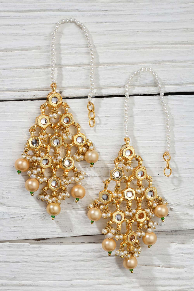 Gold And White Gold-Plated Kundan And Pearls Dangler Earring