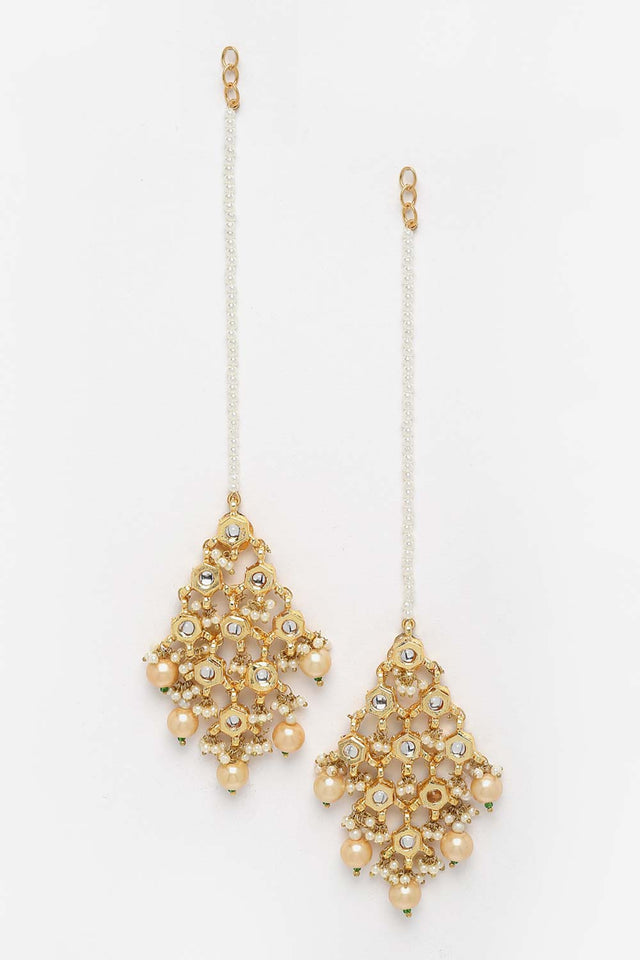 Gold And White Gold-Plated Kundan And Pearls Dangler Earring