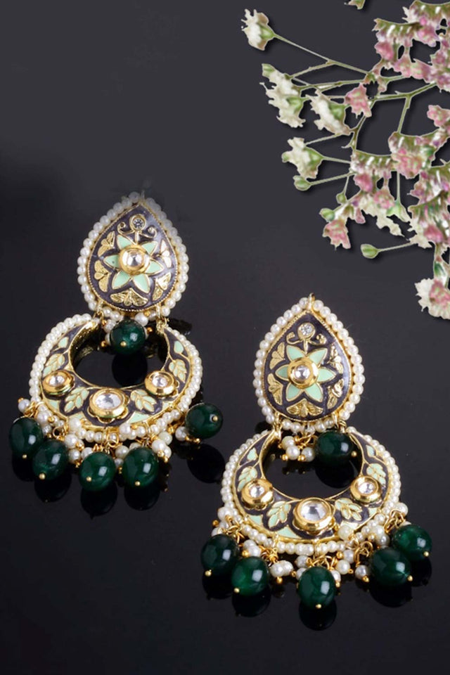 Multi-Color And White Gold-Plated Kundan And Pearls Dangler Earring