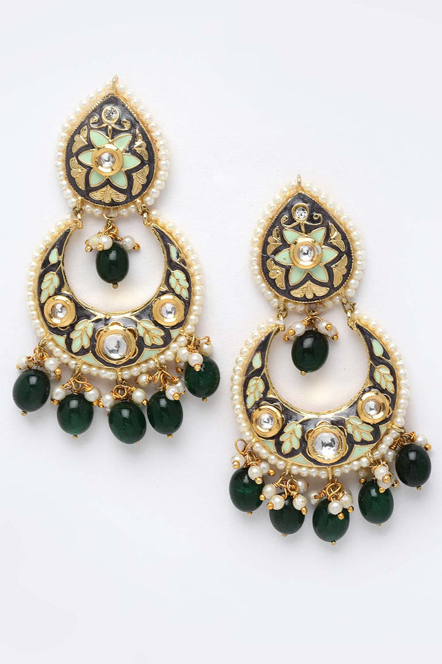 Multi-Color And White Gold-Plated Kundan And Pearls Dangler Earring