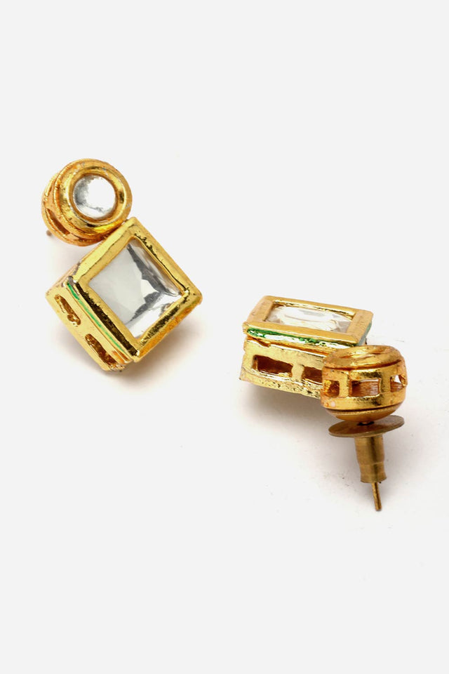 Gold And White Drop Earring With Kundan And Natural Stones