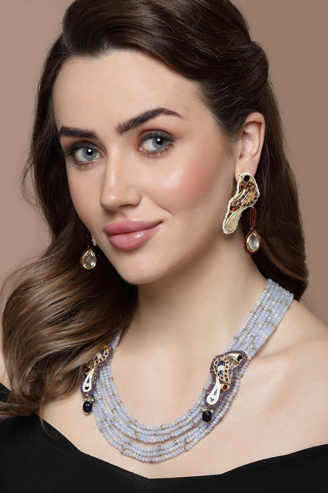 Peach And Red Drop Earring With Kundan And Pearls