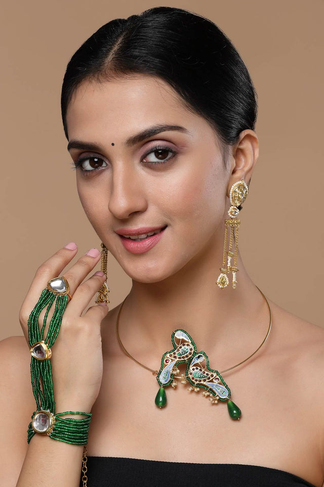 Gold And White Drop Earring With Kundan And Pearls