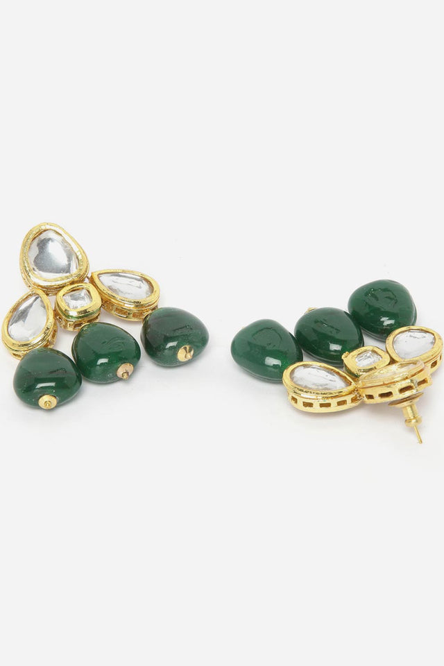 Green And Gold Drop Earring With Kundan And Pearls (DGED23063)