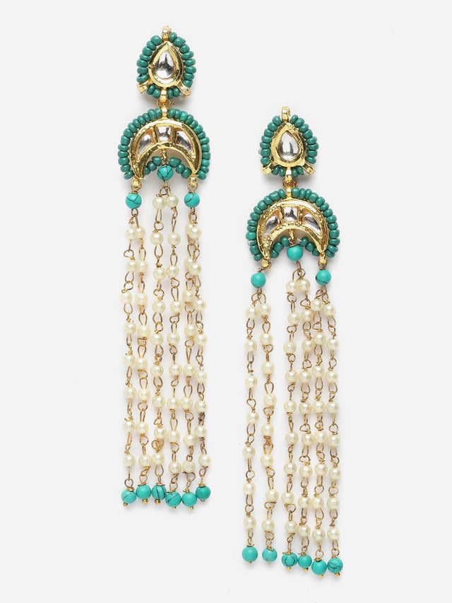 Blue And White Drop Earring With Kundan And Pearls