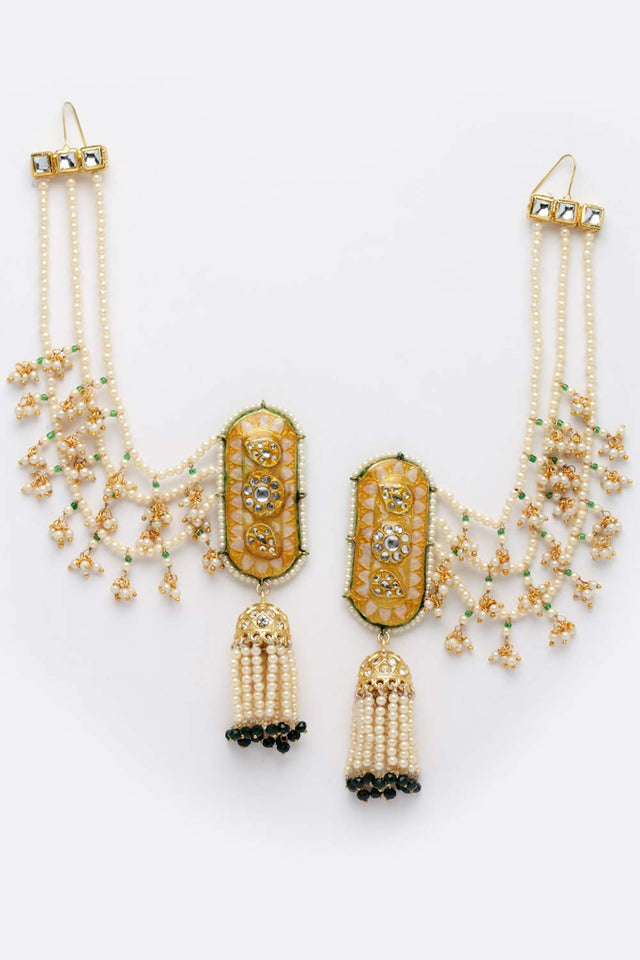 Multicolor Gold-Plated Kundan Diamonds And Pearls Jhumka Earring