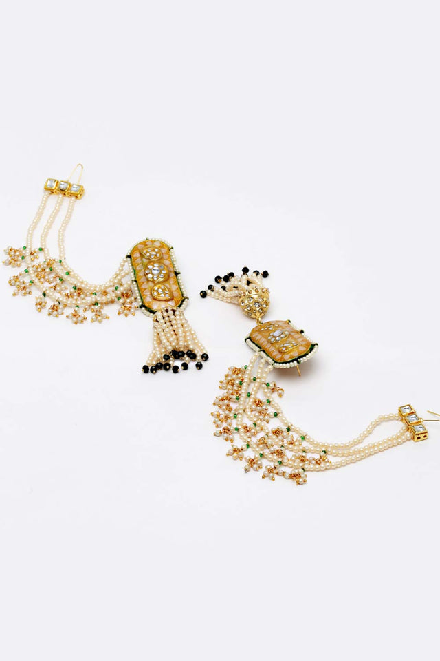 Multicolor Gold-Plated Kundan Diamonds And Pearls Jhumka Earring