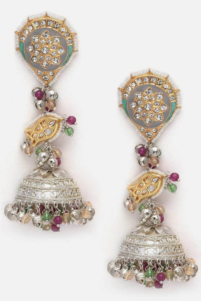 Silver Kundan And American Diamonds Jhumkas Earring