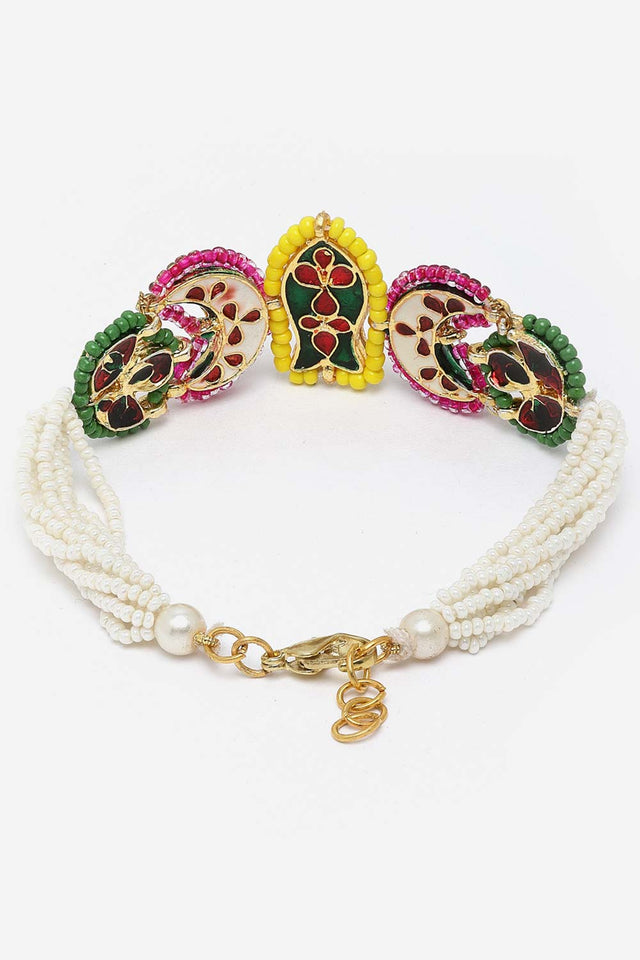 Multi-Color Gold-Plated Kundan And Pearls Bracelet