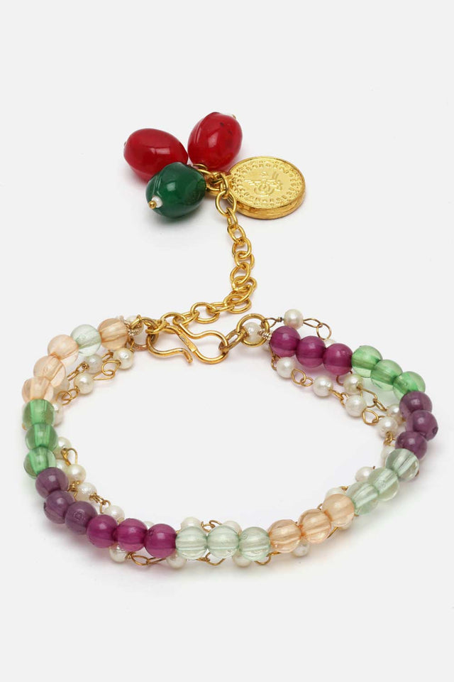 White And Green Pearls And Natural Stones Adjustable Bracelet