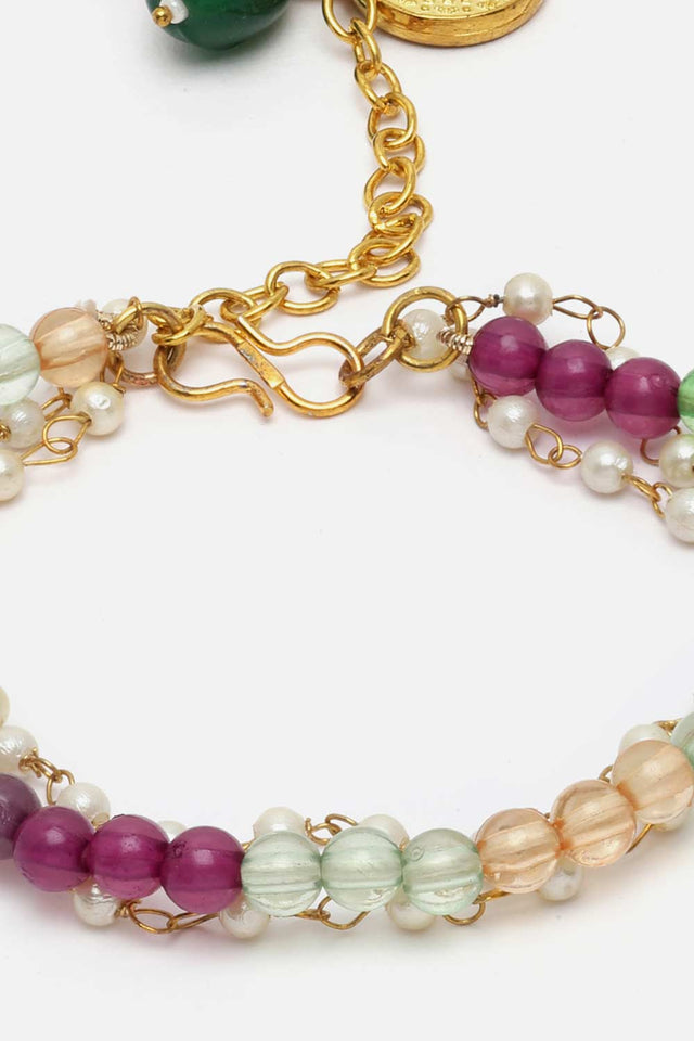 White And Green Pearls And Natural Stones Adjustable Bracelet