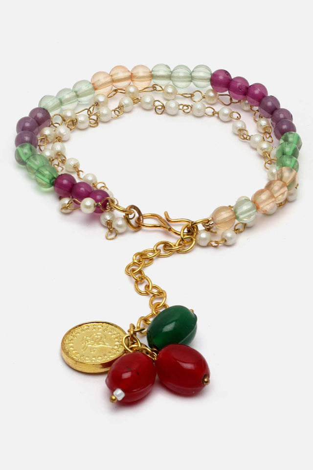 White And Green Pearls And Natural Stones Adjustable Bracelet