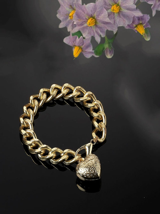 Gold And Gold Adjustable Bracelet With Kundan And Pearls