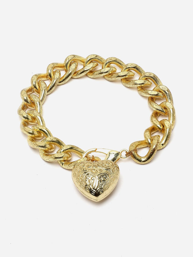 Gold And Gold Adjustable Bracelet With Kundan And Pearls