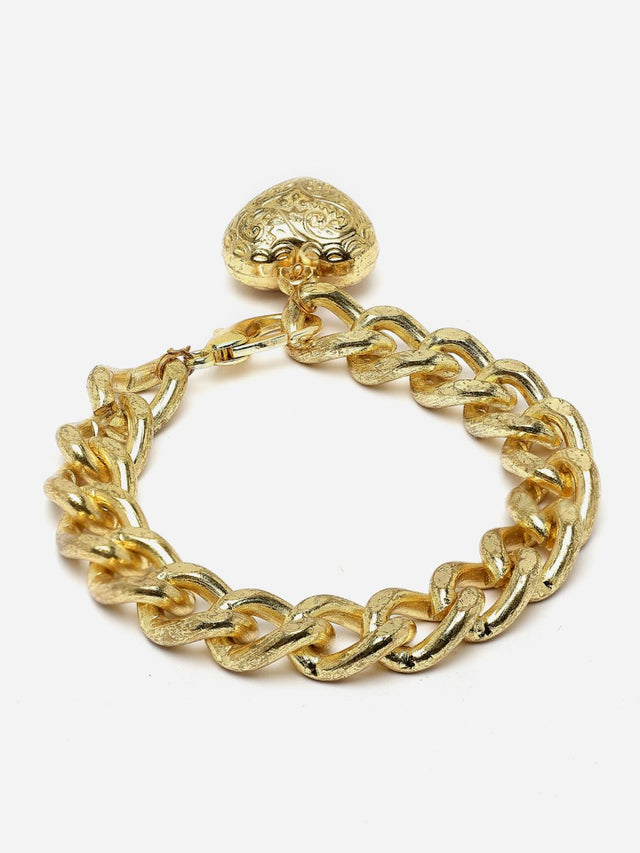 Gold And Gold Adjustable Bracelet With Kundan And Pearls