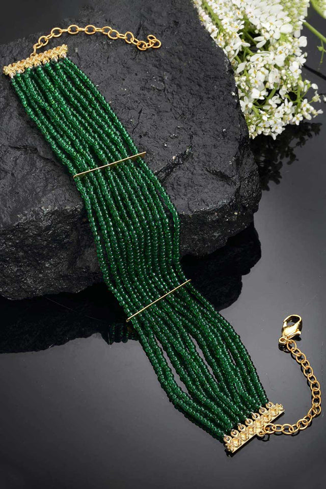 Green And Gold Gold-Plated Pearls And Natural Stones Necklace