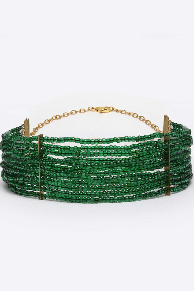 Green And Gold Gold-Plated Pearls And Natural Stones Necklace