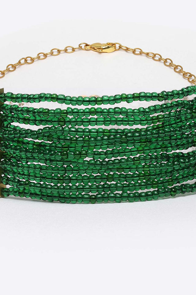 Green And Gold Gold-Plated Pearls And Natural Stones Necklace