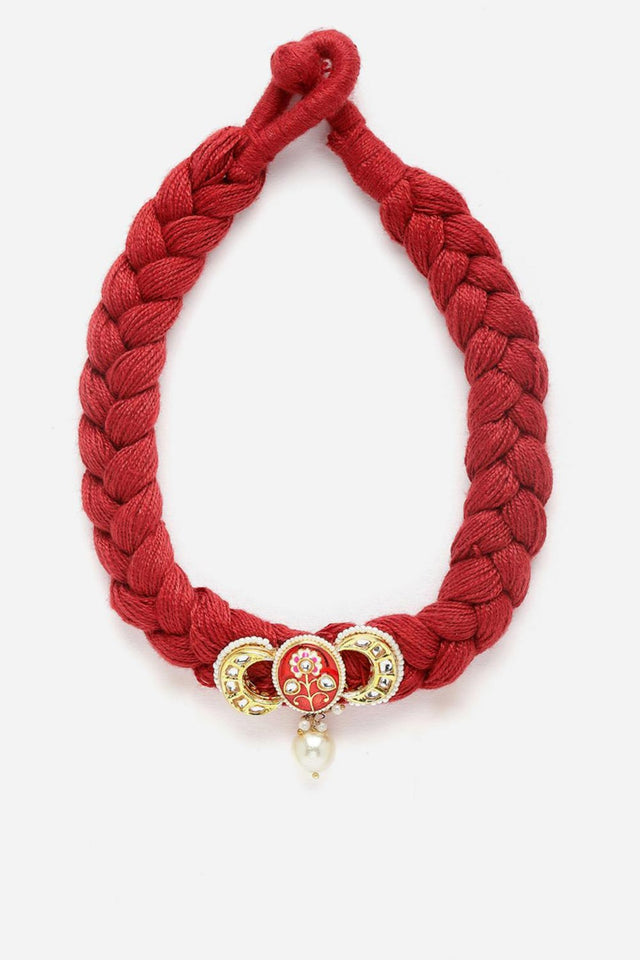Red And Gold Choker Necklace Kundan And Pearls