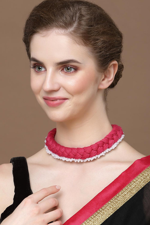 Red And White Choker Necklace Pearls And Natural Stones