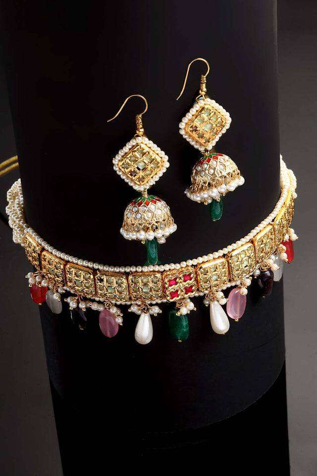 Buy Women's Sterling Silver Choker Set in Multi Color Online - Front