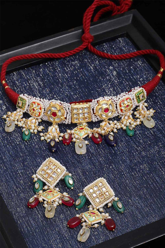 Women's Sterling Silver Choker Set in Multi Color