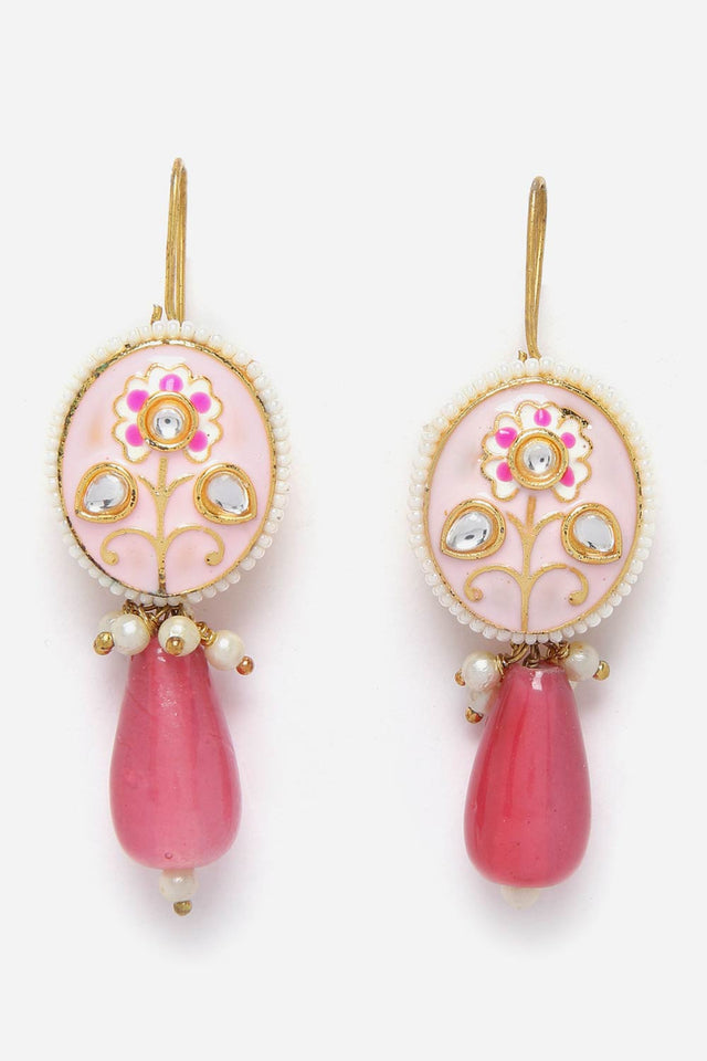 Pink And Gold Necklace With Earring Jewelry Set Kundan And Pearls