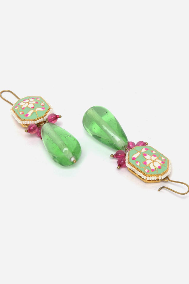 Green And Pink Necklace With Earring Jewelry Set Kundan And Pearls