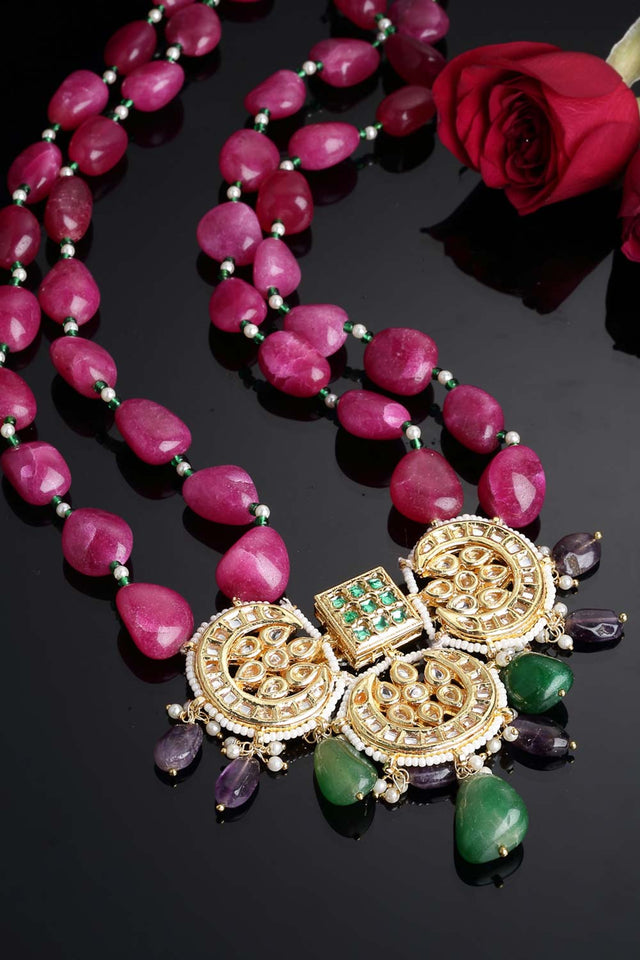 Buy Women's Sterling Silver Bead Necklace in Pink - Back