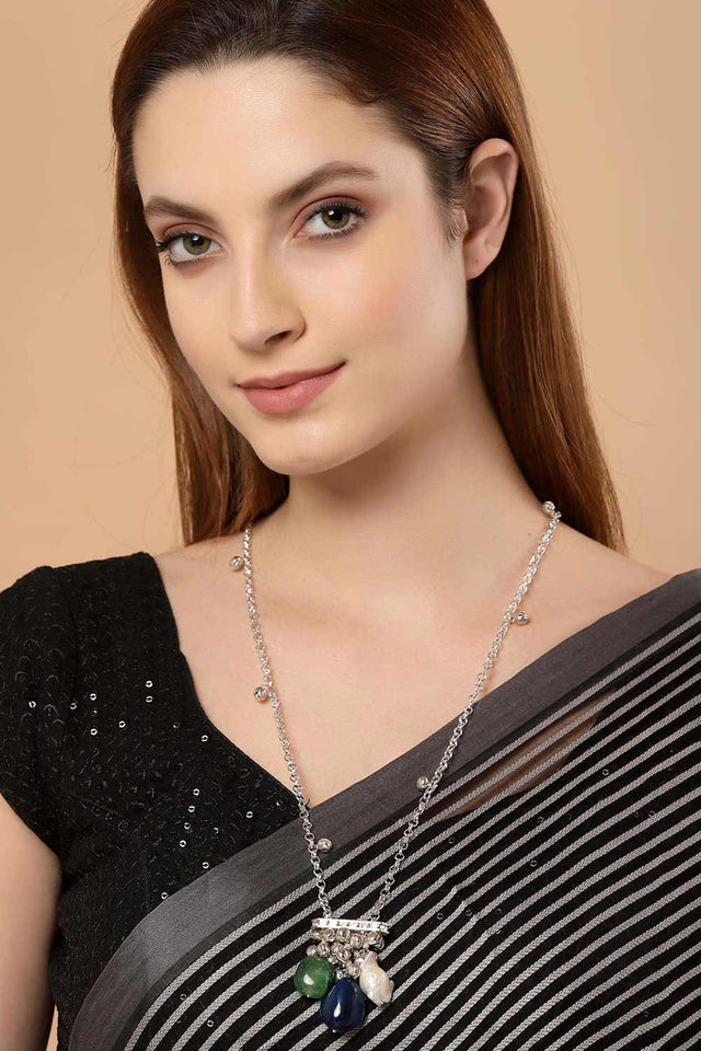 Multicolor Silver-Plated Pearls And Natural Stones Necklace