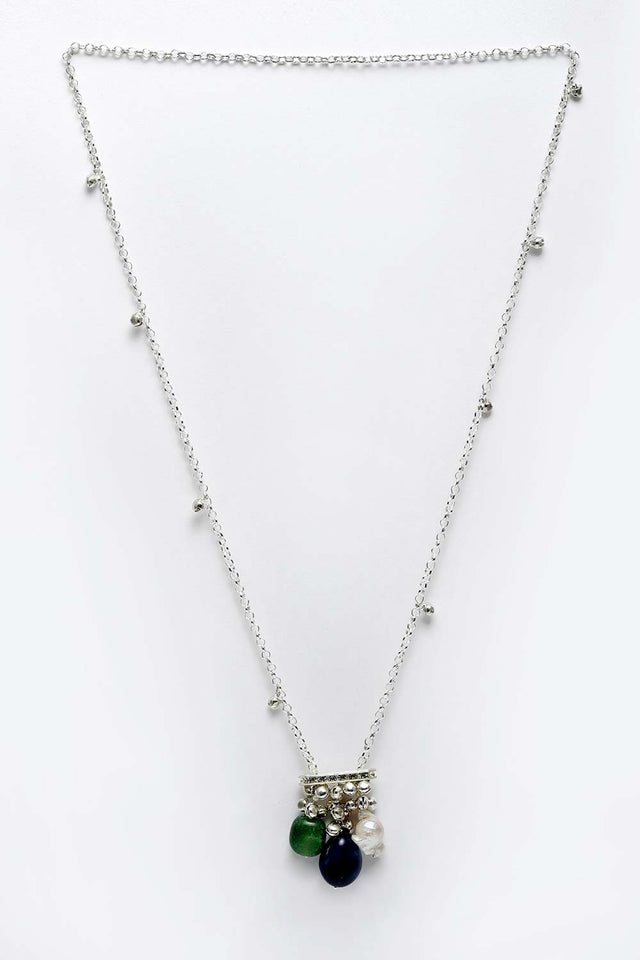 Multicolor Silver-Plated Pearls And Natural Stones Necklace