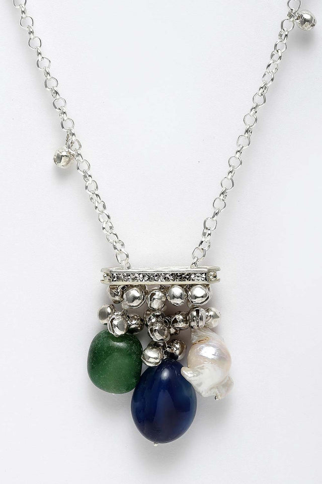 Multicolor Silver-Plated Pearls And Natural Stones Necklace