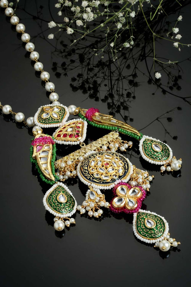 Multicolor Gold-Plated Kundan And Pearls Necklace