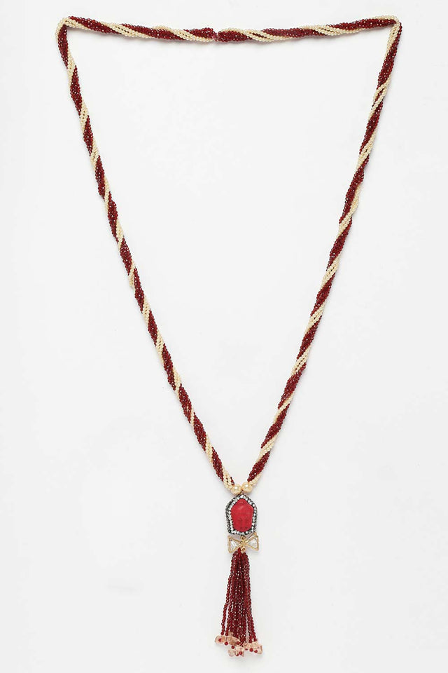 Red And Pink Gold-Plated Kundan And American Diamonds Bead Necklaces