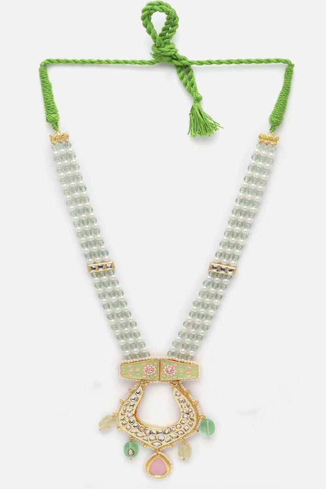 Green And White Kundan And Pearls Haar Necklace